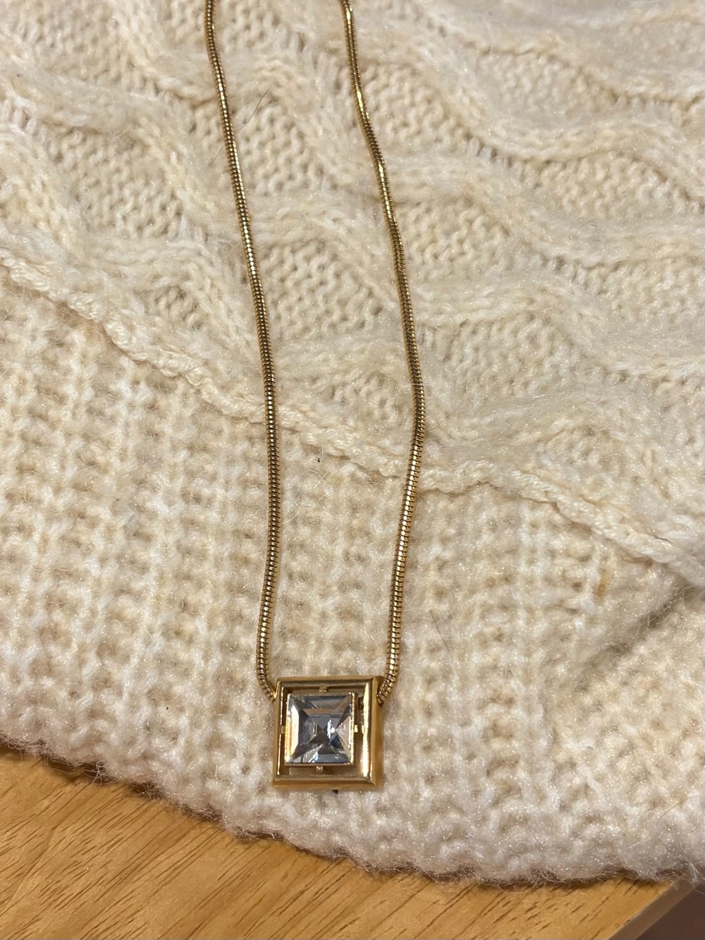Gold Square Clear Stone Pendant Necklace - Women Jewelry
